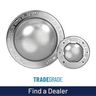 A picture of two metal plates with the words " tradegrade find a dealer ".