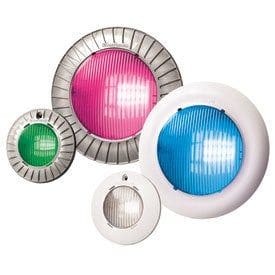 A group of four different colored lights.